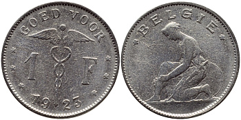 Бельгия 1 франк 1923 Belgie, Альберт I (1909-1934) KM 90 никель 4610-833