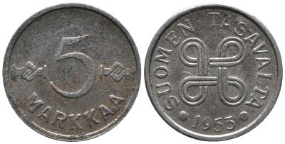 ФИНЛЯНДИЯ 5 МАРОК 1953 KM 37 железо 99-1053