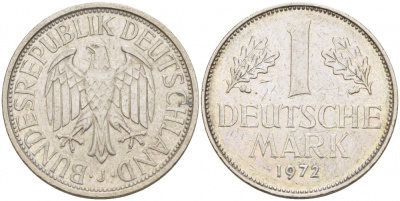 ФРГ 1 МАРКА 1972 J KM 110, J. 385 медно-никель 3718-1141