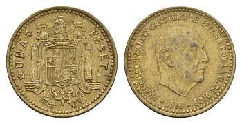 Испания 1 песета 1966 (70) Франсиско Франко (1939-1975) KM 796 алюминиевая бронза 4708-418
