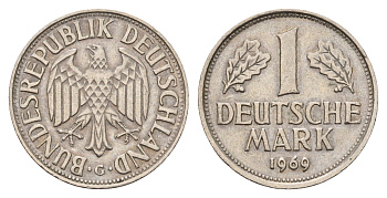 ФРГ 1 марка 1969 G KM 110, J. 385 медно-никель 202-1127