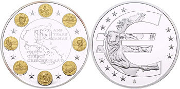 НИДЕРЛАНДЫ МЕДАЛЬ 2012 СЕРИЯ 10 ЛЕТ ЕВРО, ГРЕЦИЯ, СЕРЕБРЕНИЕ, ПОЗОЛОТА, ДИАМЕТР 40 ММ., ПОХИЩЕНИЕ ЕВРОПЫ PROOF 1082-6-35