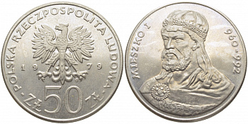 ПОЛЬША 50 ЗЛОТЫХ 1979 MW, СЕРИЯ ПОЛЬСКИЕ КОРОЛИ, МЕШКО I (960-992) KM 100 медно-никель UNC 109-812