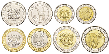 Кения полный годовой набор из 4 монет (1, 5, 10 и 20 шиллингов) 2018 KM 45, 46, 47 и 48 UNC N2-67