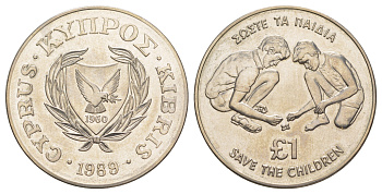 Кипр 1 фунт 1989 70 лет Фонду спасения детей KM 64 медно-никель BU 1521-1441