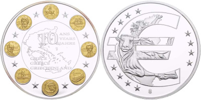 НИДЕРЛАНДЫ МЕДАЛЬ 2012 СЕРИЯ 10 ЛЕТ ЕВРО, ГРЕЦИЯ, СЕРЕБРЕНИЕ, ПОЗОЛОТА, ДИАМЕТР 40 ММ., ПОХИЩЕНИЕ ЕВРОПЫ PROOF 1082-6-35