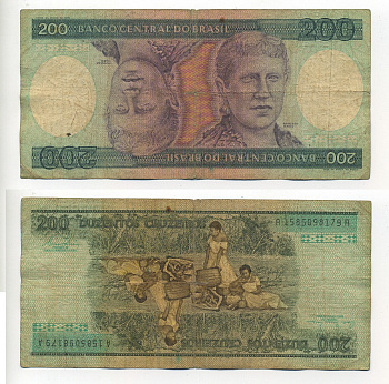 БРАЗИЛИЯ 200 КРУЗЕЙРО 1981 ПОДПИСЬ 20, СЕРИЯ А 1585, ПРИНЦЕССА ИЗАБЕЛА Pick 199a бумага 6289-28-2-1