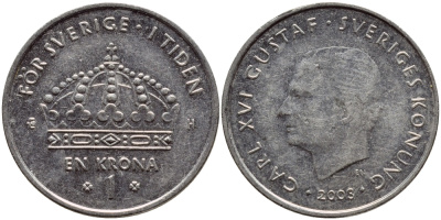 Швеция 1 крона 2003 Карл XVI Густав (1973- ) KM 894 медно-никель 4179-1035