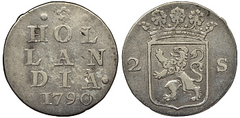 Нидерланды, Голландия 2 стювер (стейвер) 1790 серебро 00-00