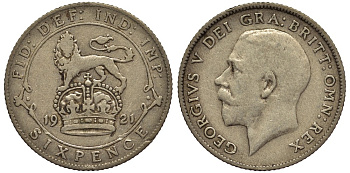 Великобритания 6 пенсов 1921 Георг V (1910-1936) KM 815а.1, Spink 4024 серебро 4539-112