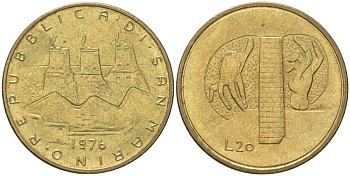 Сан-Марино 20 лир 1976 республика KM 55 алюминиевая бронза UNC 4614-413