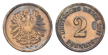 Германия 2 пфеннига 1877 A, Вильгельм I (1871-1888) KM 2, J. 2 бронза 4632-431