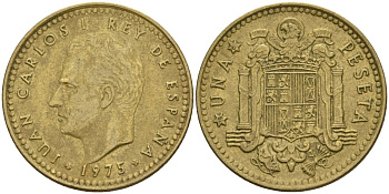 Испания 1 песета 1975 (80) Хуан Карлос I (1975-2014) KM 806 алюминиевая бронза 4155-441