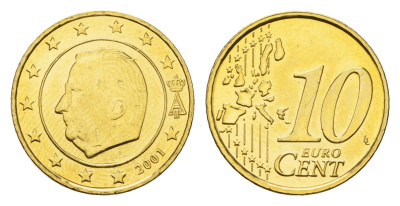Бельгия 10 евроцентов 2001 Альберт II (1993-2013) KM 227 нордик UNC 4685-219
