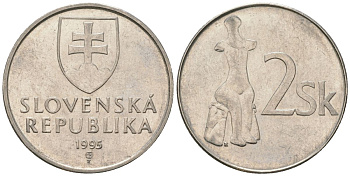 Словакия 2 кроны 1995 MK KM 13 сталь плакировнная никелем aUNC 4586-1221
