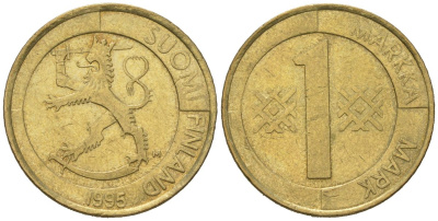 Финляндия 1 марка 1995 M KM 76 алюминиевая бронза 92-114