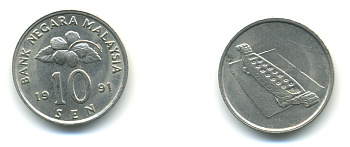 Малайзия 10 сенов 1991 цветок KM 51 медно-никель 3999-543