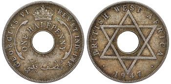 Британская Западная Африка 1/2 пенни 1947 H, Георг VI KM 18 медно-никель 25-2231