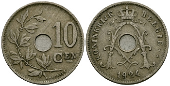 Бельгия 10 сантимов 1924 Belgie KM 86 медно-никель 4172-647