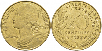 ФРАНЦИЯ 20 САНТИМОВ 1988 KM 930 медь алюминий никель 4402-1014