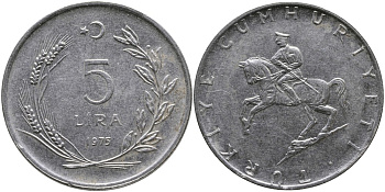 ТУРЦИЯ 5 ЛИР 1975 KM 905 нержавеющая сталь 29-125