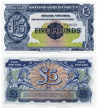 АНГЛИЯ 5 ФУНТОВ 1958 ДЛЯ ВООРУЖЕННЫХ СИЛ, ВТОРАЯ СЕРИЯ Pick M23 бумага UNC (ПРЕСС) 7486-33-1-1