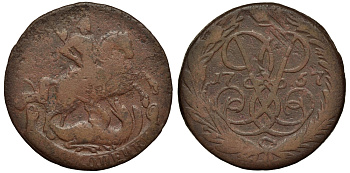 Россия 2 копейки 1757 красный монетный двор, Елизавета Петровна (1741-1762) Биткин 391 медь 221-714