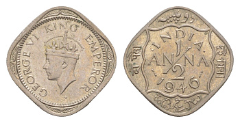 Британская Индия 1/2 анна 1946 Георг VI (1936-1952) KM 535 медно-никель UNC 1524-114