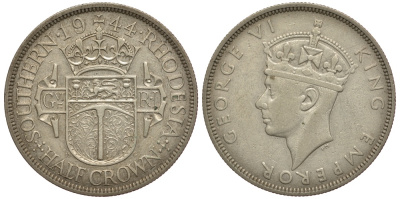 Британская Южная Родезия 1/2 кроны 1944 Георг VI (1936-1952) KM 15 a серебро 5010-712