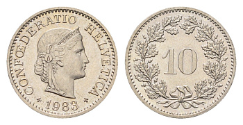 Швейцария 10 раппенов 1983 KM 27 медно-никель 4685-263
