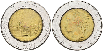 Италия 500 лир 1988 R, Квиринальский дворец KM 111 биметалл 27-332