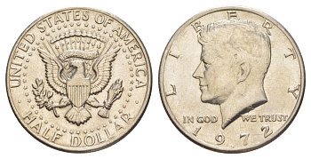 США 1/2 доллара (50 центов) 1972 Джон Кеннеди KM 202b медь плакированная медно-никелем aUNC 4137-742