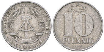 ГДР 10 пфеннигов 1968 A KM 10 алюминий 3459-624