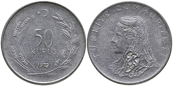 Турция 50 курушей 1973 Анатолийская невеста KM 899 нержавеющая сталь 4541-853