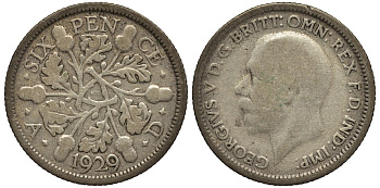 Великобритания 6 пенсов 1929 Георг V (1910-1936) KM 832, Spink 4040 серебро 4538-334