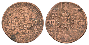 Испанские Нидерланды жетон Бюро финансов 1608 Монетный двор Брюсселя, Восьмидесятилетняя война, диаметр 30 мм, вес 6,94 гр  медь    4127-521
