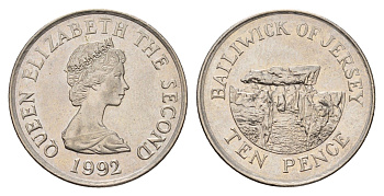 Джерси 10 пенсов 1992 Елизавета II (1952-2022) KM 57.2 медно-никель UNC 4118-433