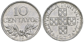 Португалия 10 сентаво 1977 KM 594 алюминий 4164-1065