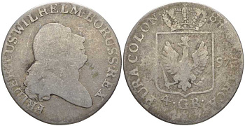 ПРУССИЯ 4 ГРОША 1797 А, ФРИДРИХ ВИЛЬГЕЛЬМ II (1786-1797) KM 362.1 серебро 4388-722