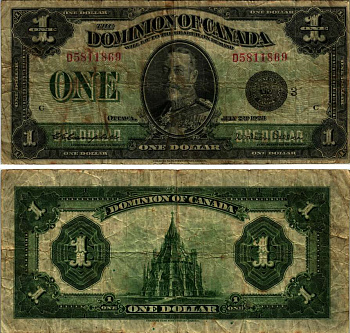 Канада 1 доллар 1923 Георг VI (1936-1952), подписи Campbell и Seller Pick 33n  бумага   451-162-2