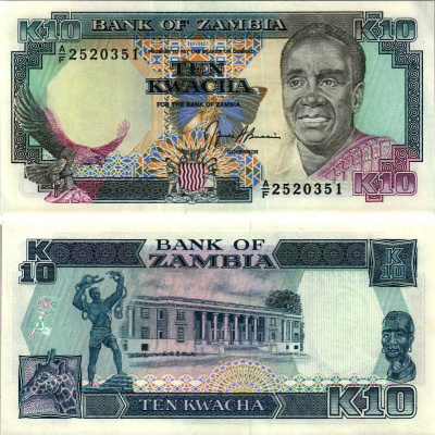 Замбия 10 квач ND (1989-1991) Кеннет Каунда, жираф, подпись Bussiere Pick 31 b бумага аUNC 7219-29-2-2