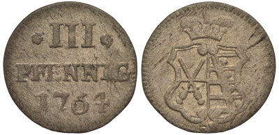 Саксония 3 пфеннига 1764 Фридрих Август III (1763-1806), из коллекции Gerhart Rother Kahnt 1134, Buck 101, Slg. Merseburger 1912, Gotz 6056 серебро 413-6644
