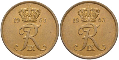 Дания 5 эре 1963 C; S, Фредерик IX (1947-1972) KM 848.1 бронза 202-715