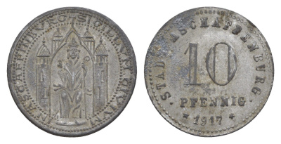Ашаффенбург 10 пфеннигов 1917 Funck 23.2A, Men05 792.4, Men18 1074.4 цинк 4164-168