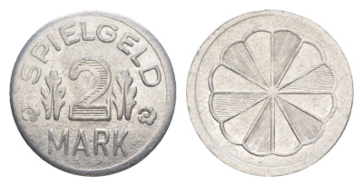 Германия игровой жетон в 2 марки ND разновидность - Ромашка, вес 0,8 гр, диаметр 20 мм алюминий UNC 4639-112
