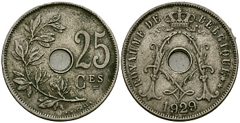 Бельгия 25 сантимов 1929 Belgique KM 68 медно-никель 4165-624