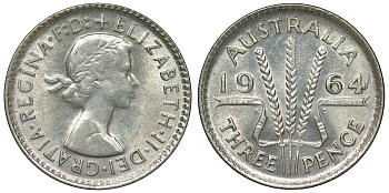 Австралия 3 пенса 1964 Елизавета II (1952-2022) KM 57 серебро 71-961