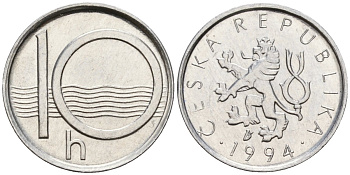Чехия 10 геллеров 1994 KM 6 алюминий 4152-765