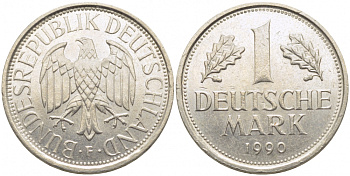 ФРГ 1 МАРКА 1990 D J.385, KM 110 медно-никель 3856-227