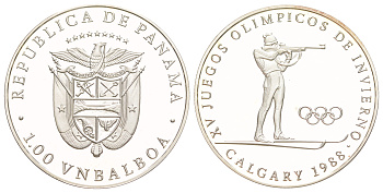 Панама 1 бальбоа 1988 XV зимние Олимпийские игры, Калгари 1988 - Биатлон X M3 медно-никель PROOF 3711-1311